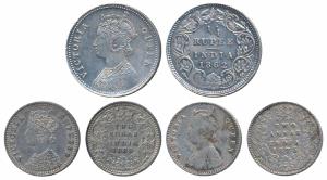 Victoria Queen & Empress, Silver 2 Annas 1875 Calcutta Mint, A / I / No mint mark (Prid 48