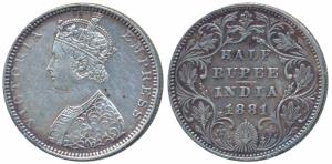 Victoria Empress, Silver ½ Rupee, 1881, Bombay Mint, B2 / II / dot (Prid 289). Very Fine+,