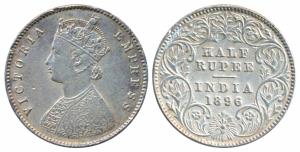 Victoria Empress, Silver ½ Rupee, 1896, Calcutta Mint, A / I / C incuse (Prid 279). Ex-mou