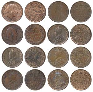 Copper ¼ Anna, Edward VII, 1904 (2); George V, ¼ Anna, 1914, 1916, 1924, 1928, 1936 (2). V