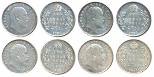 Edward VII, Silver 2 Annas (4), 1905 (2), 1907 & 1910, all Calcutta Mint. About Uncirculat