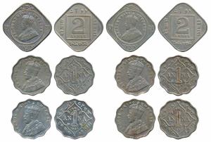 George V, Cupro-Nickel Anna (4), 1930, 1934, 1935 & 1936; 2 Annas (2) 1924 & 1928. Fine to