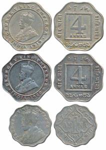 George V, Cupro-Nickel 4 Annas (2), 1919, Calcutta Mint (Prid 874); 1920, Bombay Mint (Pri