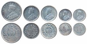 George V, Silver 2 Annas (2) 1916 & 1917; ¼ Rupee (2) 1930 & 1931; ½ Rupee, 1934. The firs