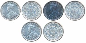 George V, Silver ¼ Rupee, 1915 Bombay (Prid 457), 1917 Calcutta (Prid 446), 1918 Calcutta 