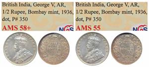 George V, Silver ½ Rupee, 1936, Bombay Mint, (Prid 350). Ghost on rev. die rotation. About