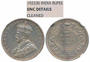 George V, Silver Rupee, 1922, Bombay Mint, (Prid 228). Graded by NGC UNC Details Cleaned.