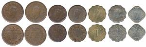 George VI, ½ Pice (2), 1939 & 1940; ½ Anna, 1946; ¼ Anna, 1938 (2); 1 Anna (2), 1938 & 194