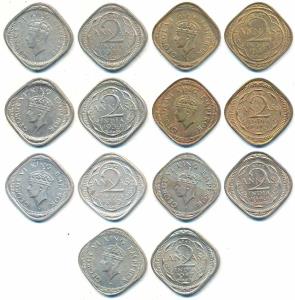 George VI, Cupro-Nickel 2 Annas (7), 1939 (2), 1940, 1942, 1945, 1946 & 1947. Very Fine to