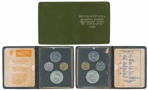 1969 Uncirculated Set, Gandhiji Birth Centennial, set of 4, 20 Paise to Rupees 10. In imma
