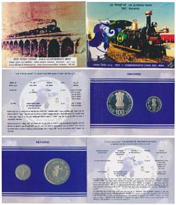 2003 Proof Set, 150 Glorious Years of Railways, set of 2, Rupees 2 and 100. In immaculate 