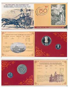 2004 Proof Set, 150 Years of India Post, set of 2, Rupee 1 and 100. In immaculate conditio