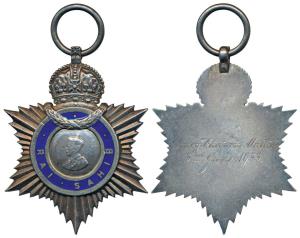 Indian Title Badge, George V, Silver, Rai Sahib, crowned profile of George V facing left w