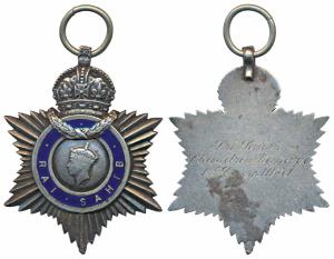 Indian Title Badge, George VI, Silver, Rai Sahib, crowned profile of George VI facing left