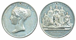 Victoria Coronation Medal, White Metal, young bust of Victoria on obv. with Ascended the B