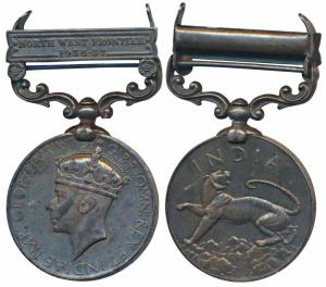 India General Service Medal, George VI, Silver, North West Frontier 1936-37 bar, awarded t