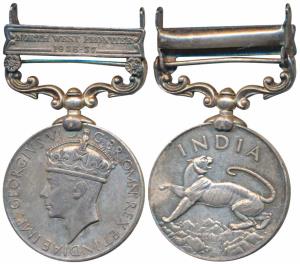 India General Service Medal, George VI, Silver, North West Frontier 1936-37 bar, awarded t