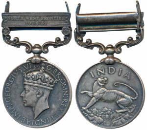 India General Service Medal, George VI, Silver, North West Frontier 1936-37 bar, awarded t