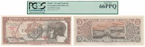 Brazil, 5 Cruzeiros, 1961-1962 (Pick 166b). Graded By PCGS Gem New 66PPQ.