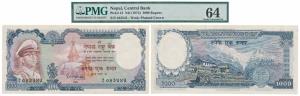 Nepal, 1000 Rupees, Watermark plumed Crown, 1972 (Pick 21). Graded By PMG 64, Choice Uncir