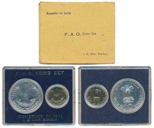 1971 Uncirculated Set, Food For All, set of 2, 20 Paise and Rupees 10. In immaculate condi