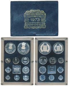 1973 Proof Set, Grow More Food, set of 10, 1 Paisa to Rupees 20. In immaculate condition, 