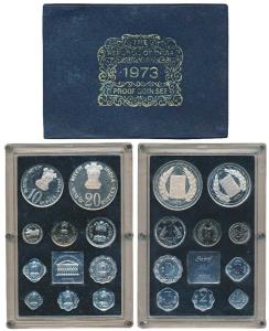 1973 Proof Set, Grow More Food, set of 10, 1 Paisa to Rupees 20. In immaculate condition, 