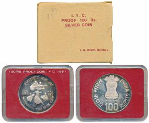 1981, Proof Silver Rupees 100, International Year of the Child, Bombay Mint. Proof, In imm