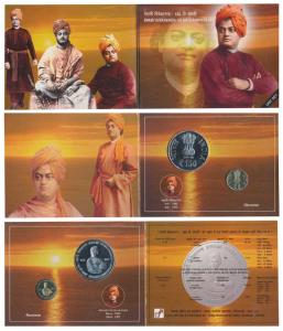 2013 Uncirculated Set, 150th Birth Anniversary of Swami Vivekananda, set of 2, Rupees 5 an