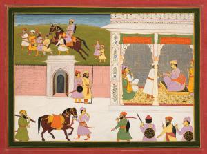 In the second picture we find a young Mahima clad in a pink jama sitting on a raised chowk