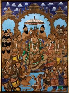 The Coronation of Rama is one of the most popular subjects in South Indian painting. The l