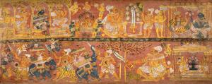 Of rectangular form comprising two horizontal registers depicting episodes from a Hindu ep