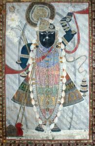 Most pichhavais feature young Krishna in his various Swaroop (forms). This pichhavai in ve