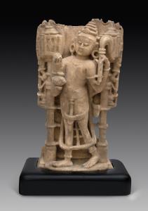 Marble, probably a flanking panel from a Jain shrine, the male figure, framed by a pair of