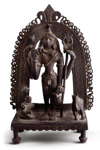 The four-armed Hindu deity in his form of a wandering, naked mendicant, standing on a rais