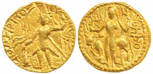 Kushanas, Vasudeva II (c. 250-260 AD), Gold Dinara, 7.78g, obv. king standing facing, head