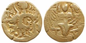 Kidara Kushanas (c. 4th century AD), Base Gold Dinar, 7.76g, obv. king nimbate standing, h
