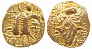 Kidara Kushanas, Salanavira (5th century AD), Base Gold Dinar, 7.83g, obv. king standing f