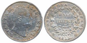 William IV, Silver ½ Rupee, 1835, Calcutta Mint, Dug out F incuse, 20 berries (Prid 69). F