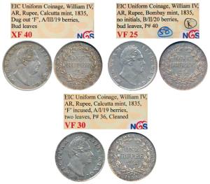 William IV, Silver Rupee, 1835, Calcutta Mint, Dug out F, A/III/19 Berries, Bud leaves; F 