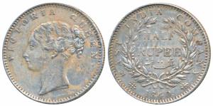 Victoria Queen, Silver ½ Rupee, 1840, continuous legend, Calcutta Mint, English Head, 19 B