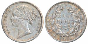 Victoria Queen, Silver ½ Rupee, 1840, divided legend, Calcutta / Bombay Mint, WW incuse, 2