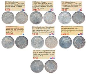 Victoria Queen, Silver Rupee, 1840, Bombay Mint, continuous legend, 19 Berries, bud leaves
