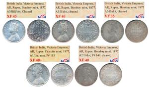 Victoria Empress, Silver Rupee, Bombay Mint, 1877, A2/II/ dot, (Prid 149), cleaned, XF40; 
