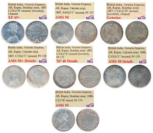 Victoria Empress, Silver Rupee, 1887, Bombay Mint, C2 / I (i) / B incused (inverted); C2 /