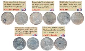 Victoria Empress, Silver Rupee, 1889, Calcutta Mint, C3 / I(i) / C incused, ghost image on