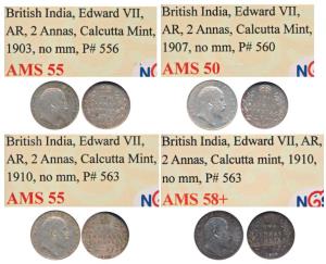 Edward VII, Silver 2 Annas, 1903, Calcutta Mint, No mm, (Prid 556); 2 Annas, 1907, Calcutt