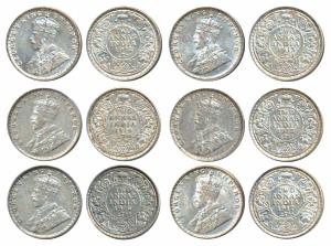 George V, Silver 2 Annas, 1912, 1913, 1914, 1915, 1916 & 1917, Calcutta & Bombay. About Un