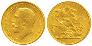 George V, Gold Sovereign, 8g, Bombay Mint, 1918, ‘I’ mint mark for India on rev. (KM 525A)