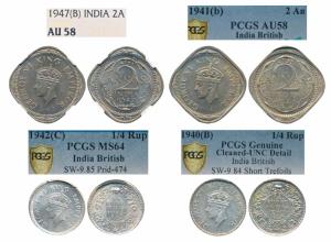 George VI, Half Silver ¼ Rupee, 1940, Bombay Mint, 2ndHead, (Prid 462); 1942, Calcutta Min